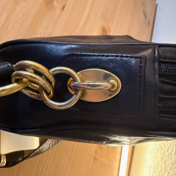 Field Manor Black Leather Purse with Adjustable Strap and Gold Metal Hardware - Picture 5 of 9